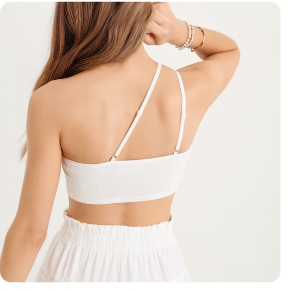 AERIE White One Shoulder Lined Ribbed 2 Strap Bralette - Picture 2 of 7